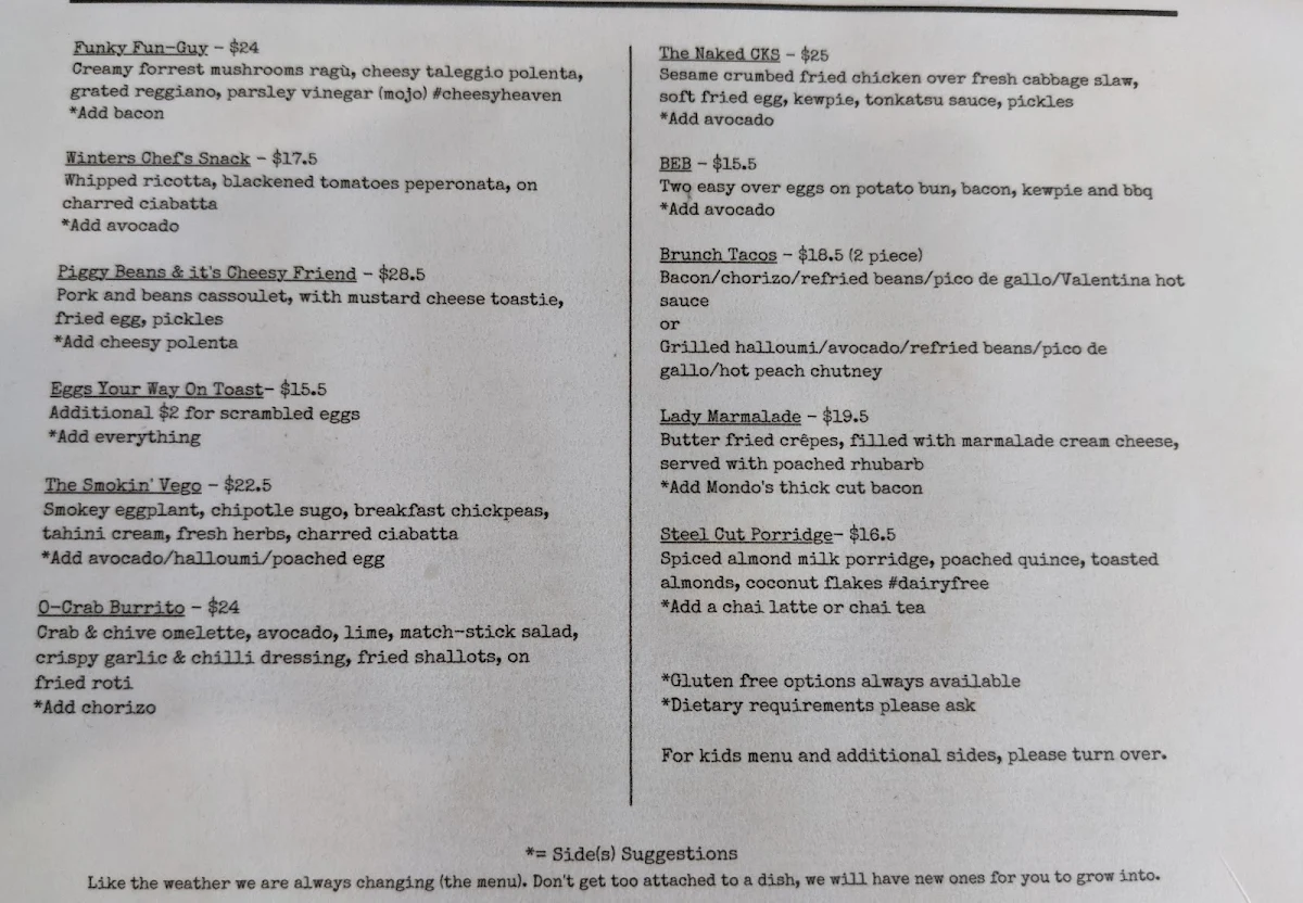 Menu, 3.8 Baysie