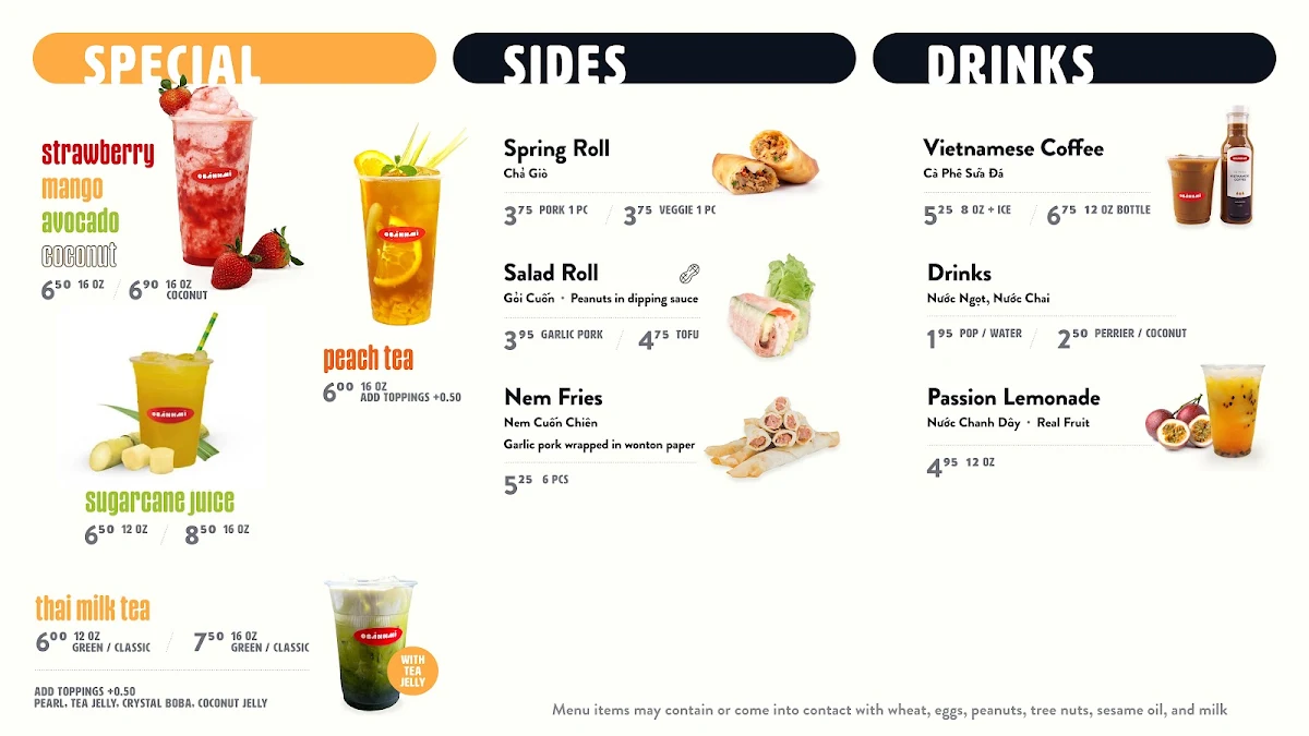 Menu, Obanhmi Coquitlam