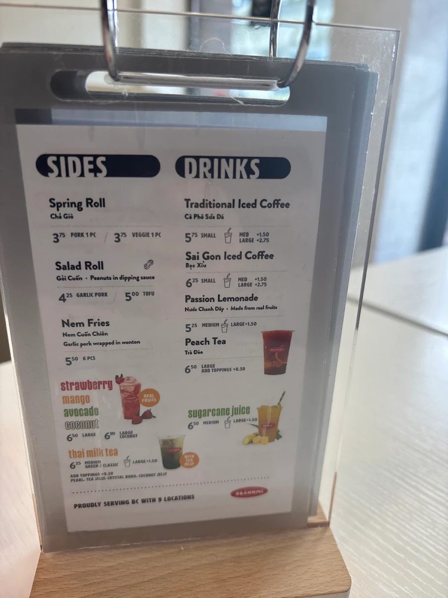 Menu, Obanhmi Coquitlam