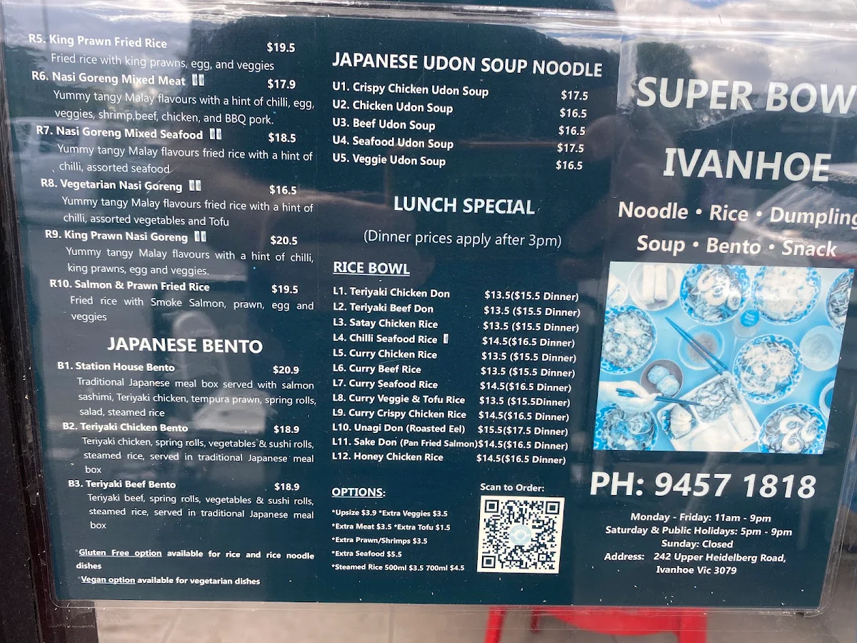 Menu, Rosanna Sushi Noodle Station (Now Super Bowl Ivanhoe)