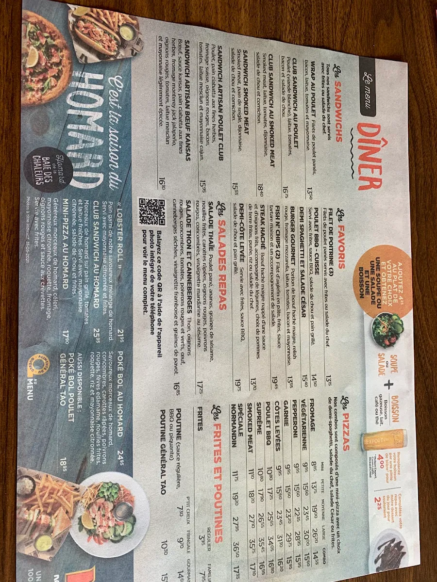 Menu, Restaurant Normandin Donnacona