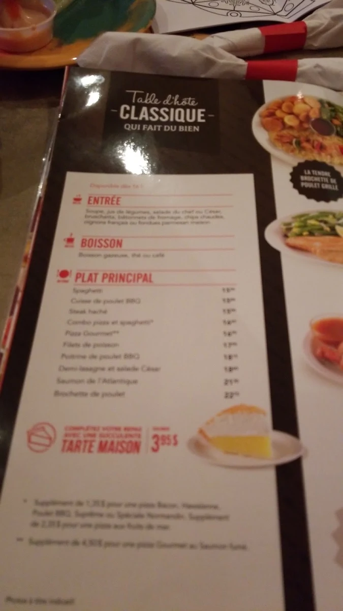 Menu, Restaurant Normandin Donnacona