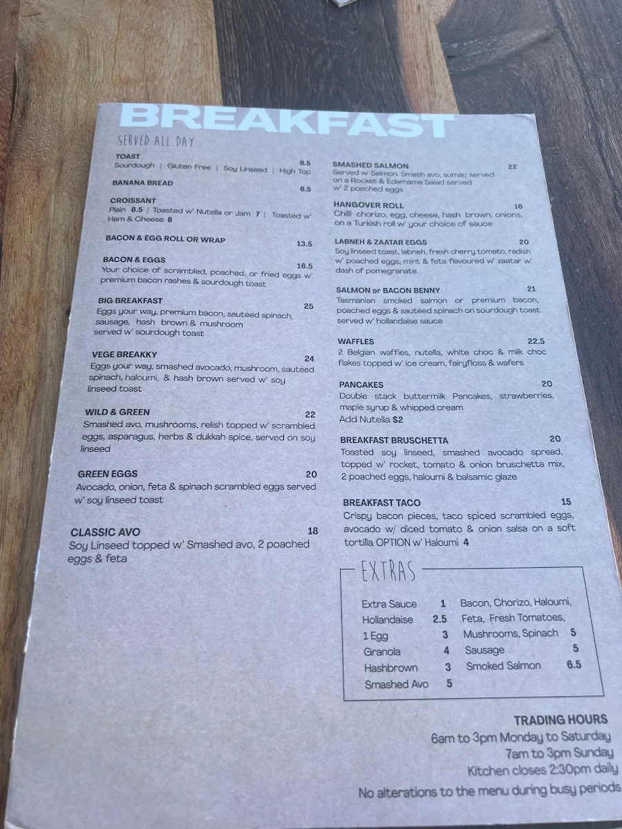 Menu, Meeting Morgan Café