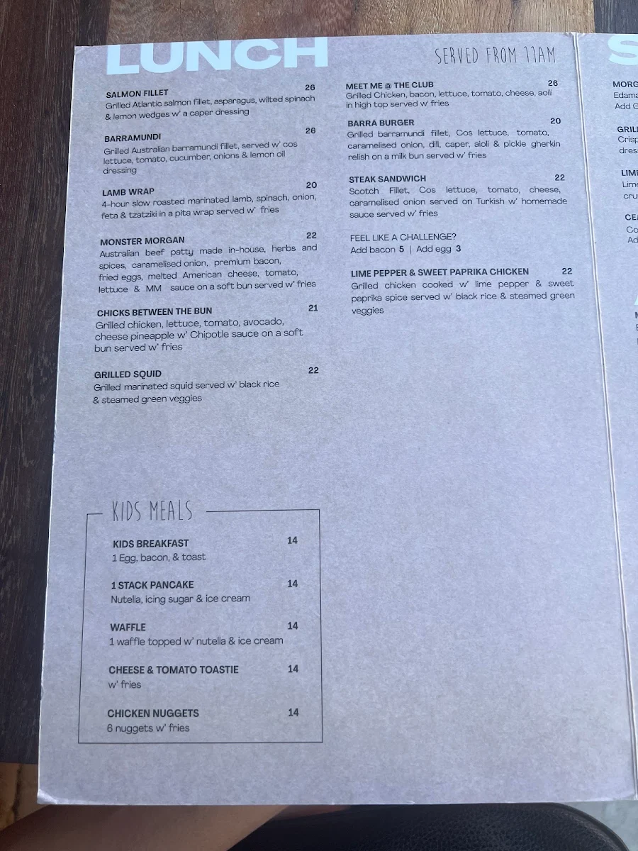 Menu, Meeting Morgan Café