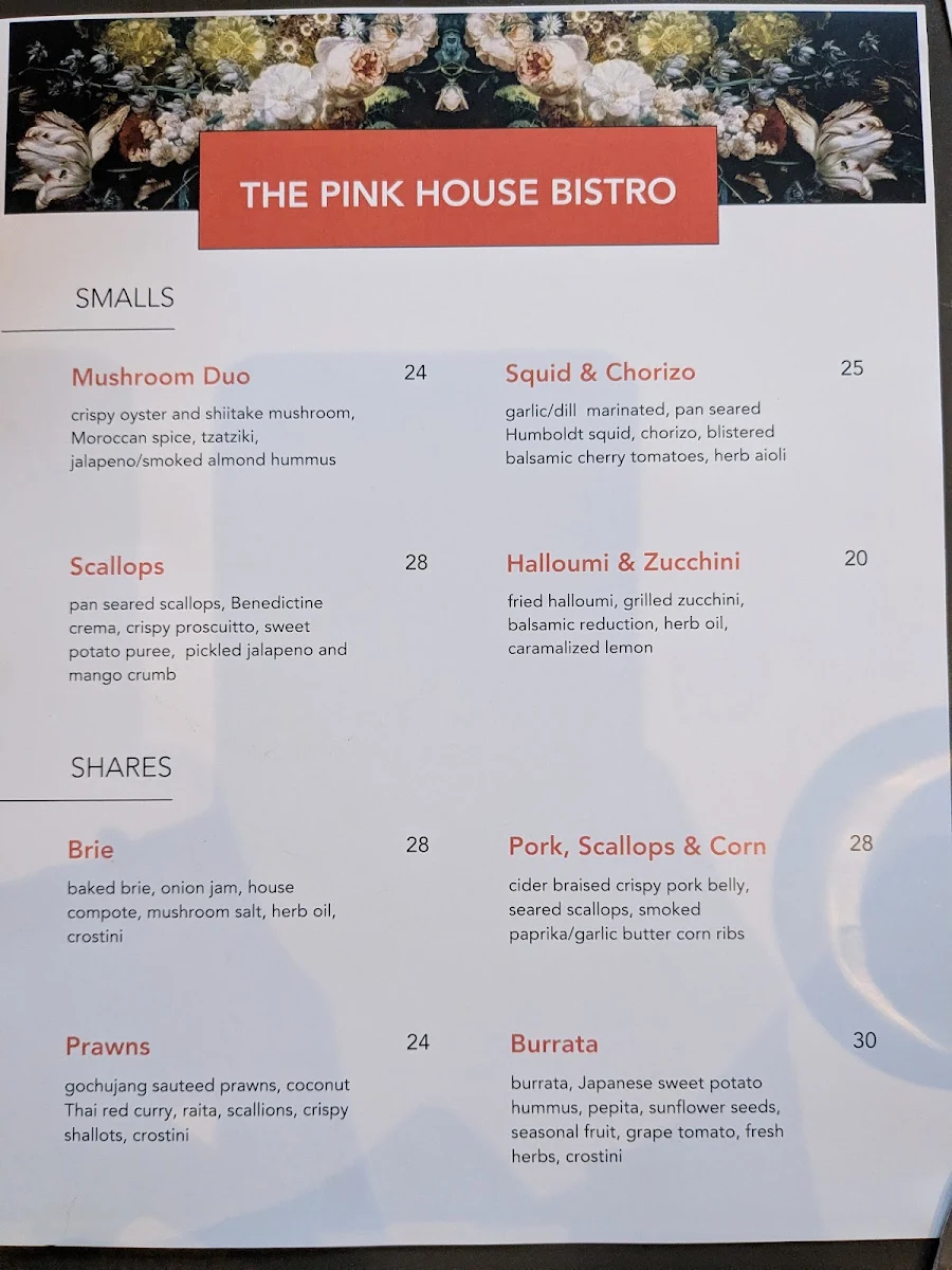 Menu, The Pink House Bistro