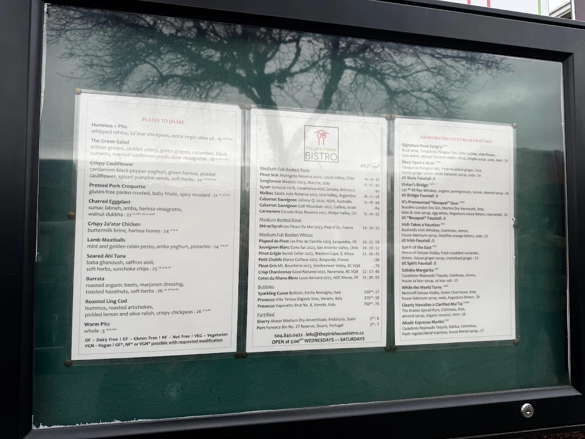 Menu, The Pink House Bistro