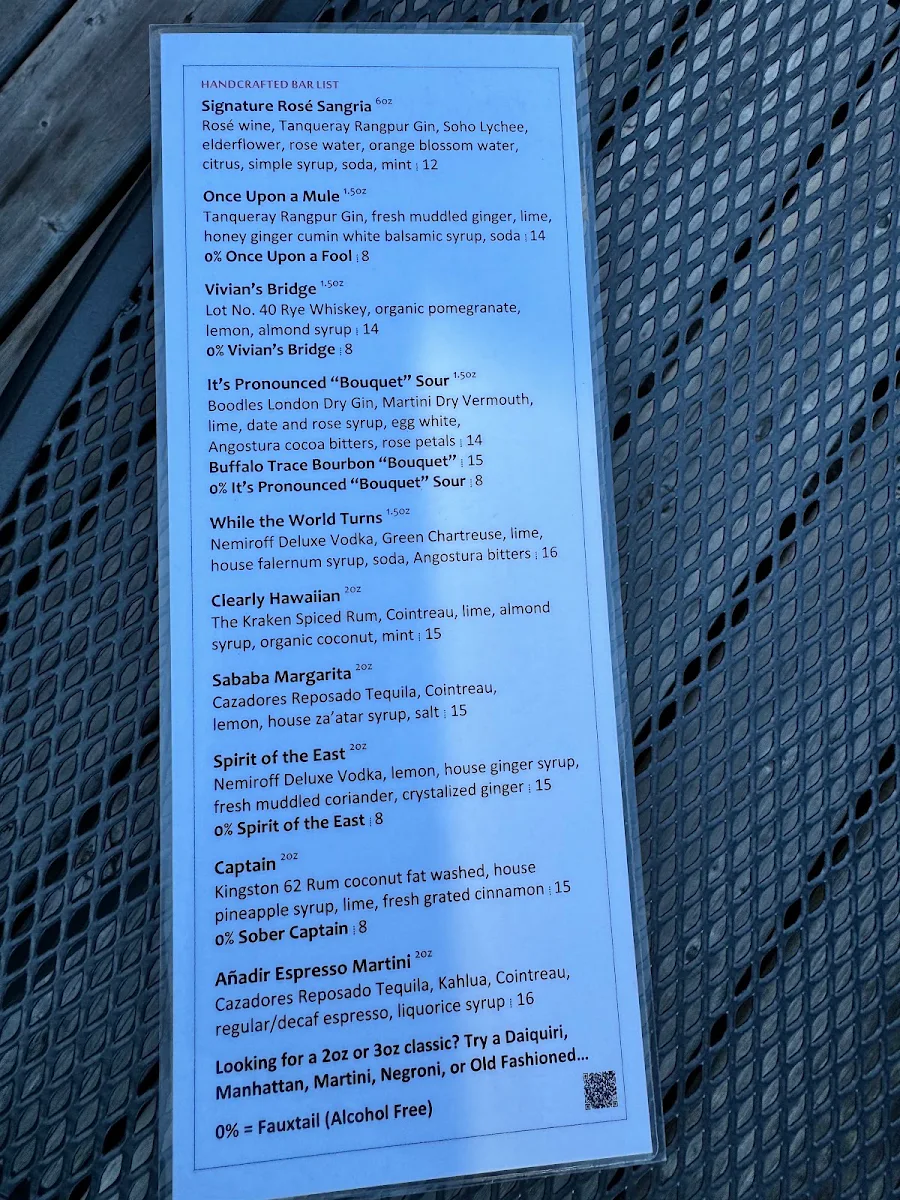 Menu, The Pink House Bistro