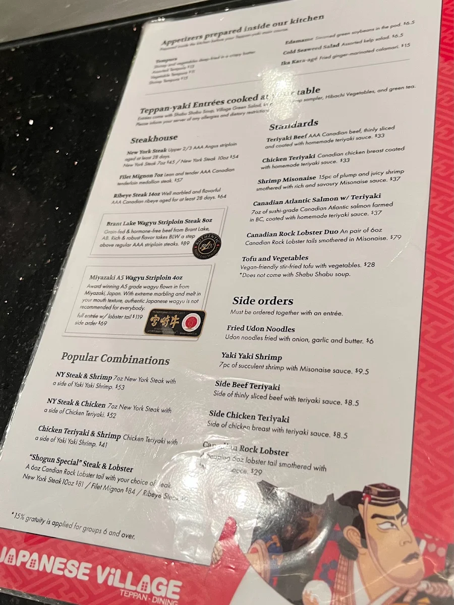 Menu, Japanese Village