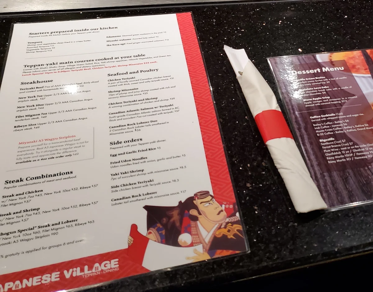Menu, Japanese Village