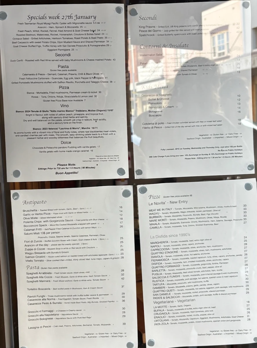 Menu, La Disfida Haberfield