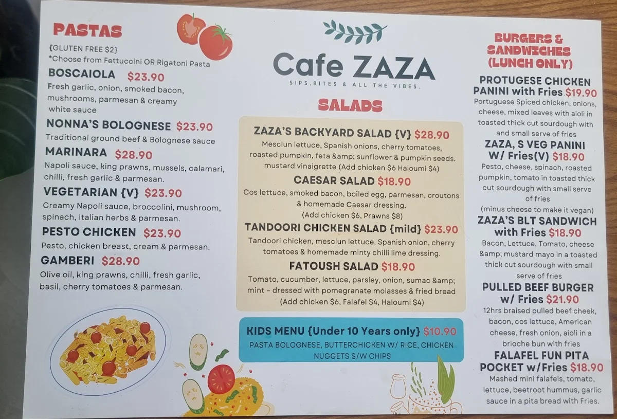 Menu, Cafe ZAZA