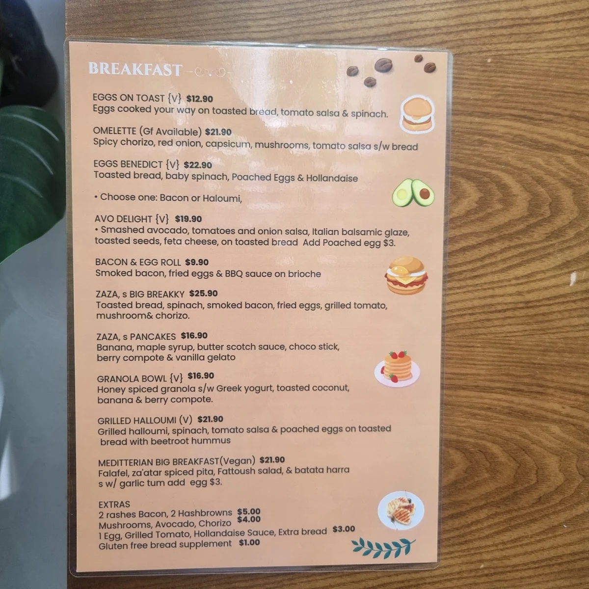 Menu, Cafe ZAZA
