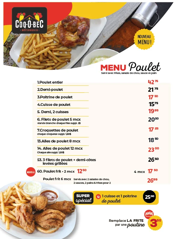 Menu, Rotisserie Coq-O-Bec