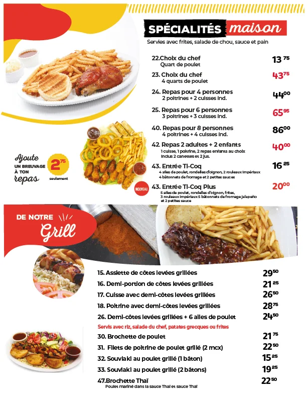 Menu, Rotisserie Coq-O-Bec
