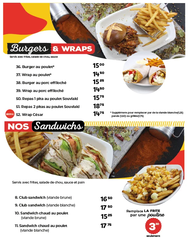 Menu, Rotisserie Coq-O-Bec