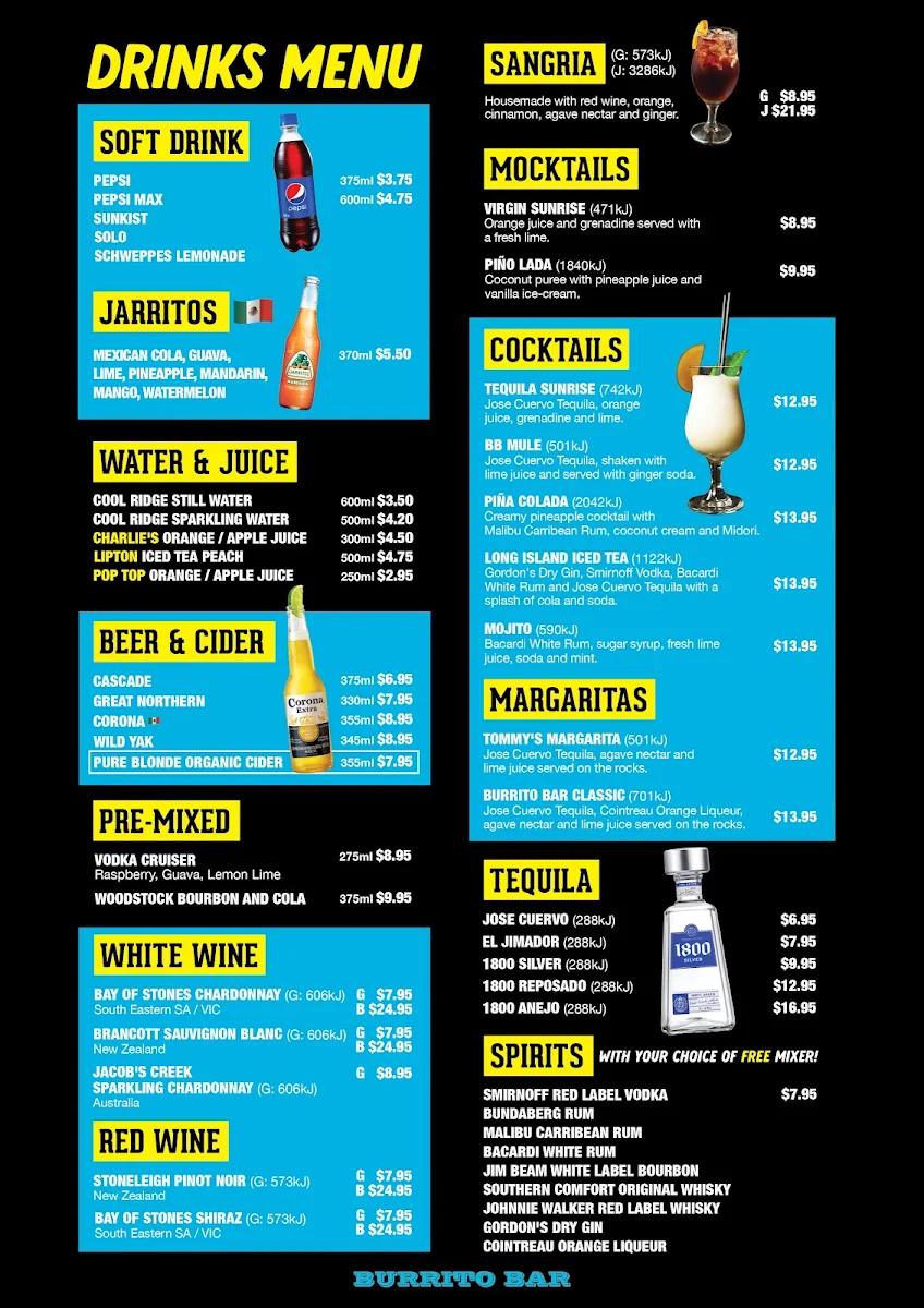 Menu, Burrito Bar Loganholme