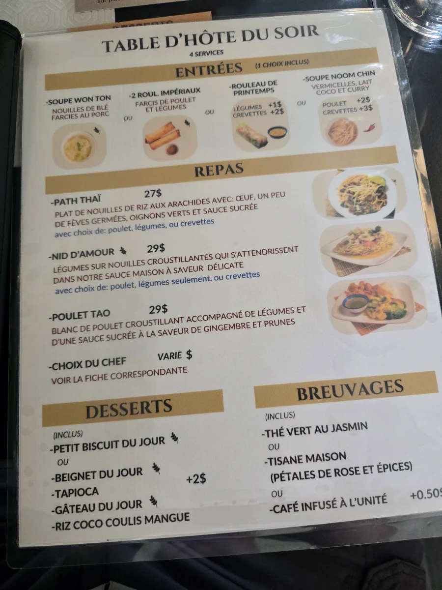 Menu, Restaurant Lueur du Mékong