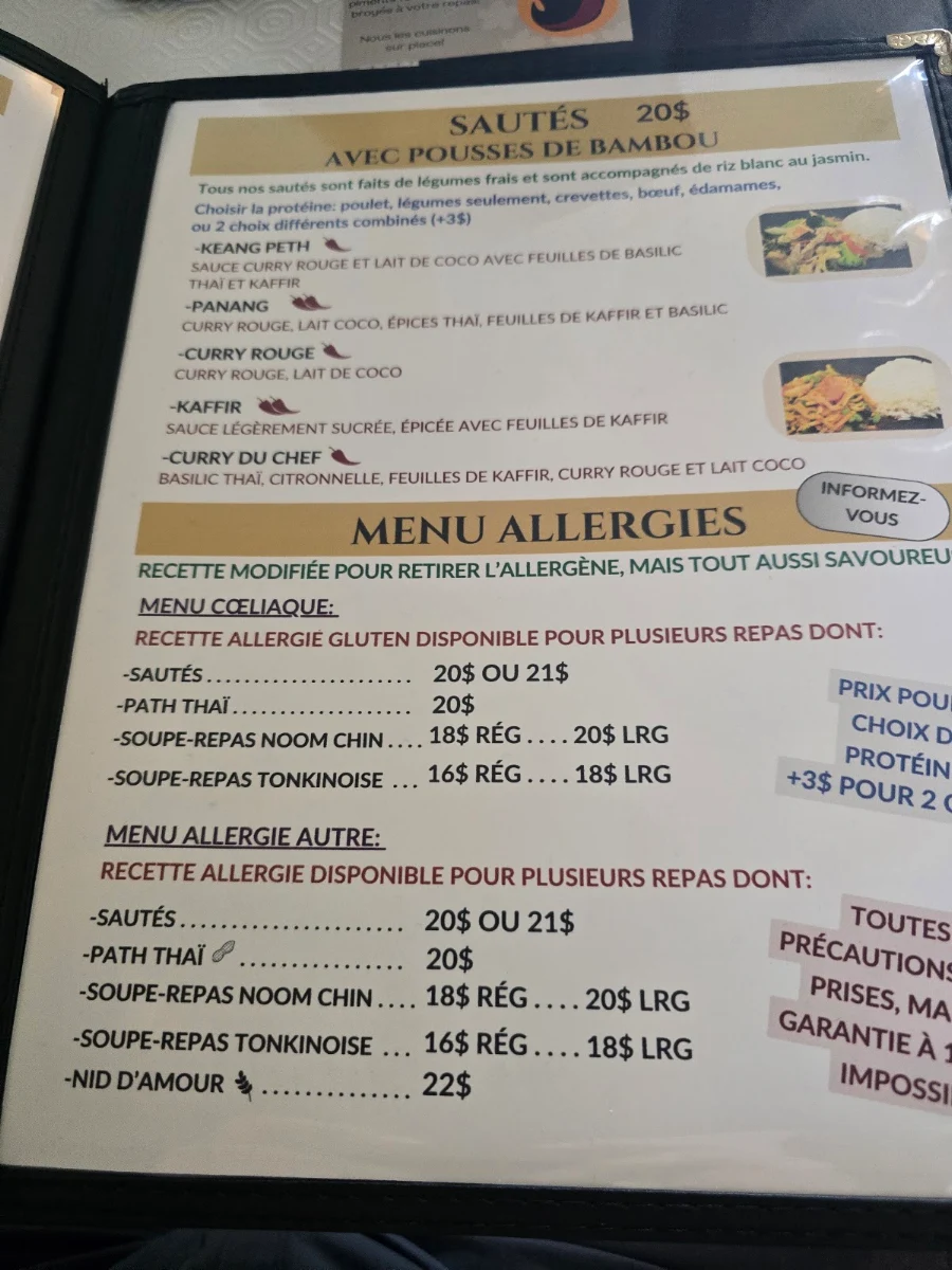 Menu, Restaurant Lueur du Mékong