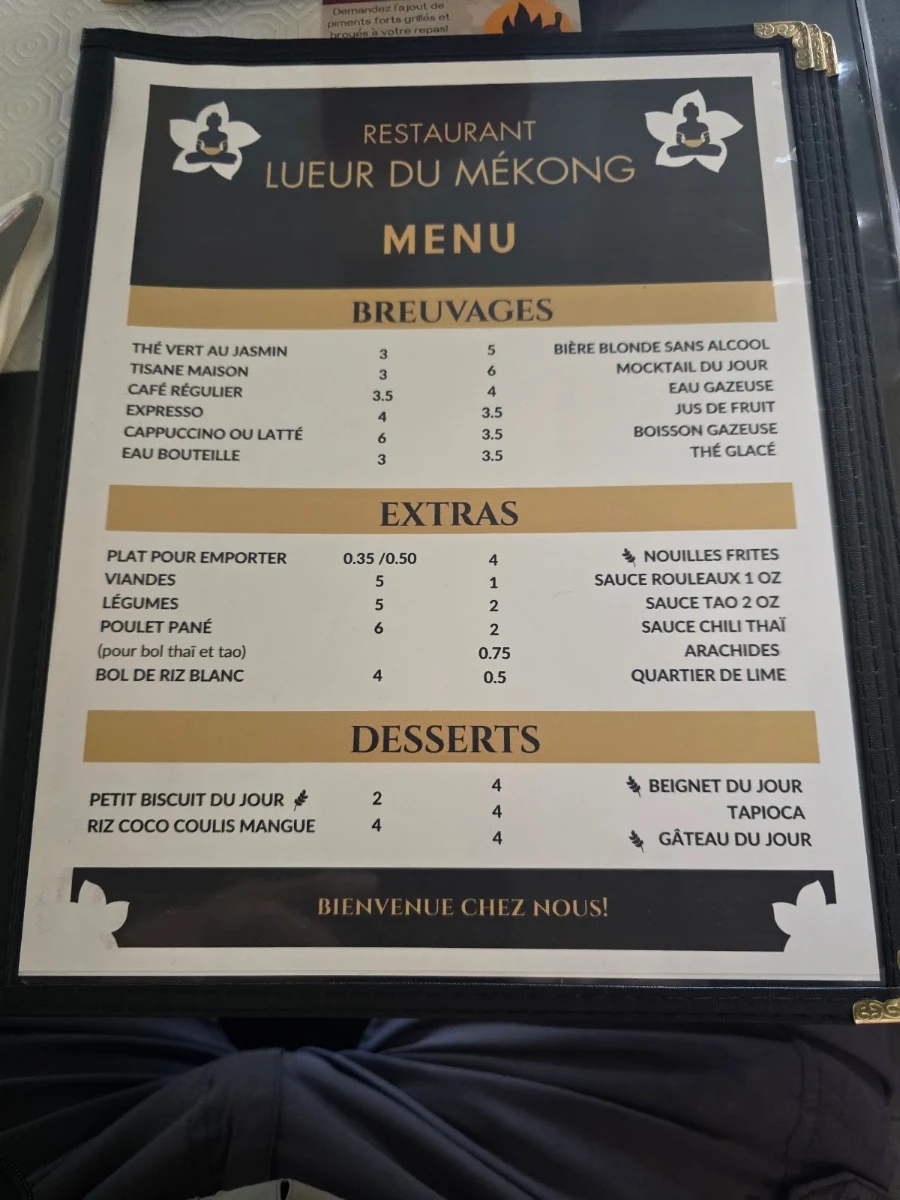 Menu, Restaurant Lueur du Mékong