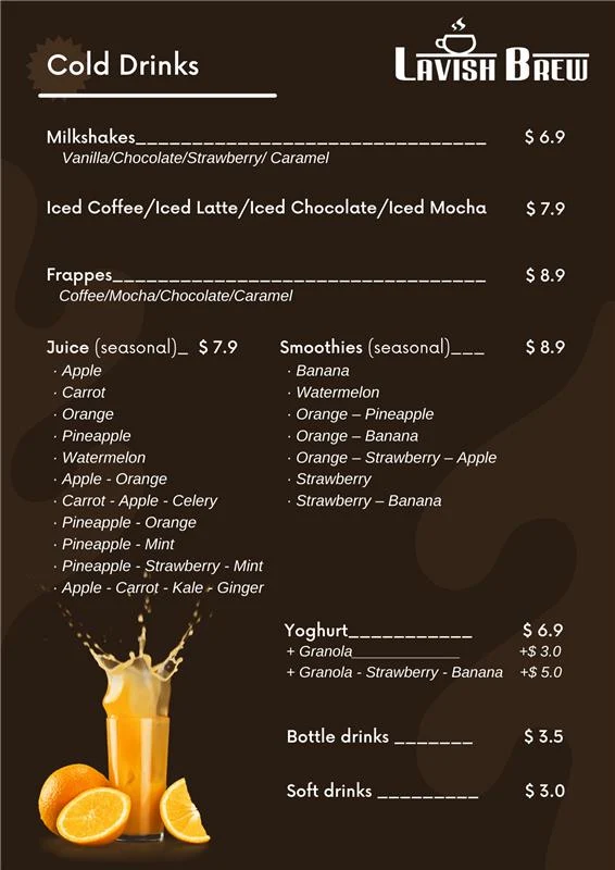 Menu, Lavish Brew