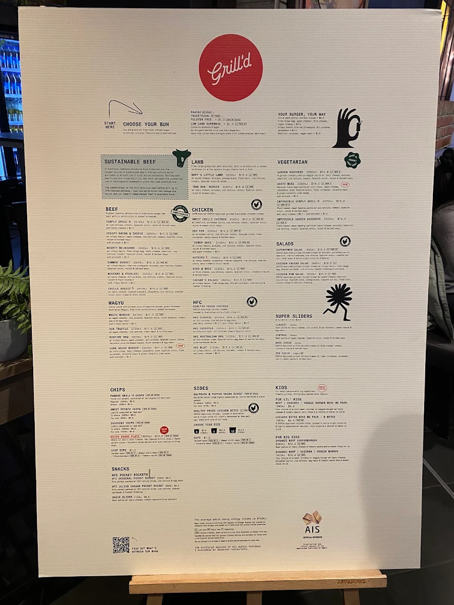 Menu, Grill'd Highpoint