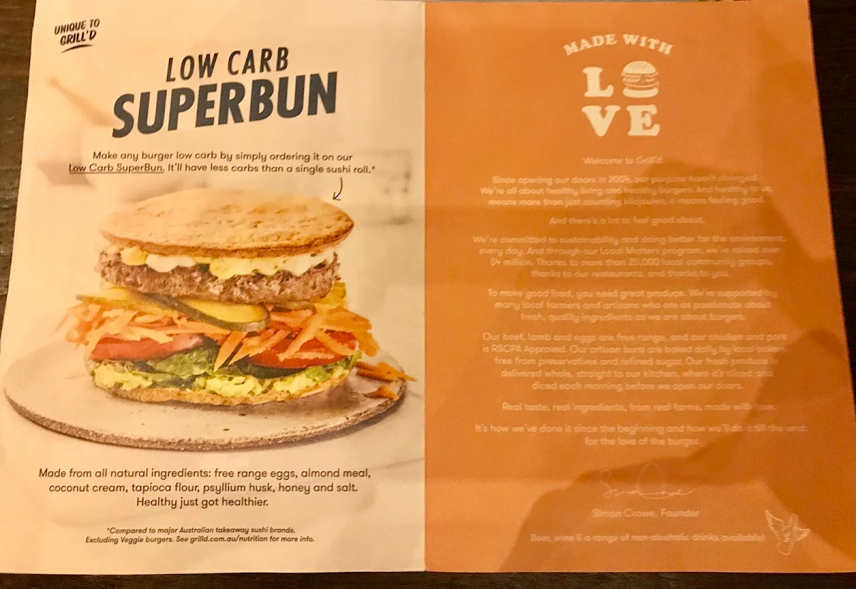 Menu, Grill'd Highpoint