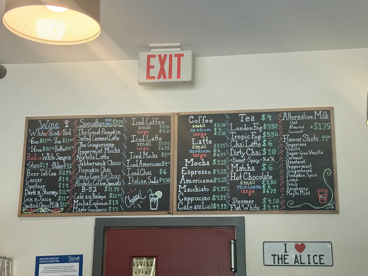 Menu, Alice's Village Cafe