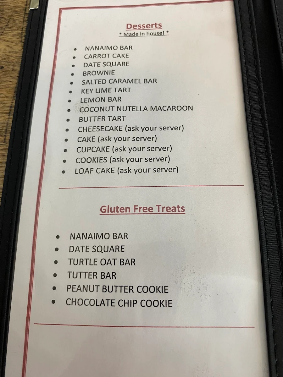 Menu, Alice's Village Cafe