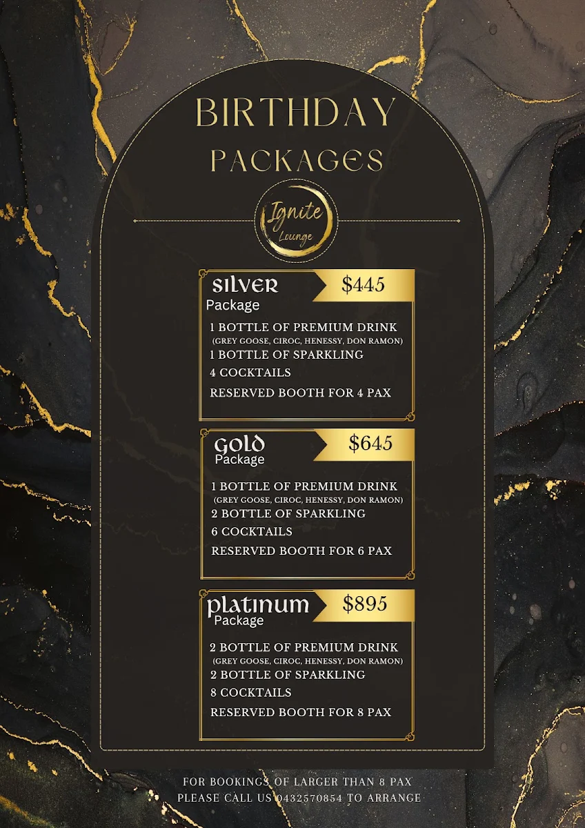 Menu, Ignite Lounge