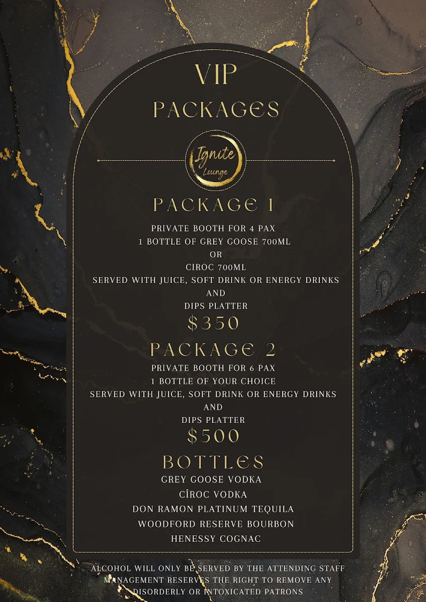 Menu, Ignite Lounge