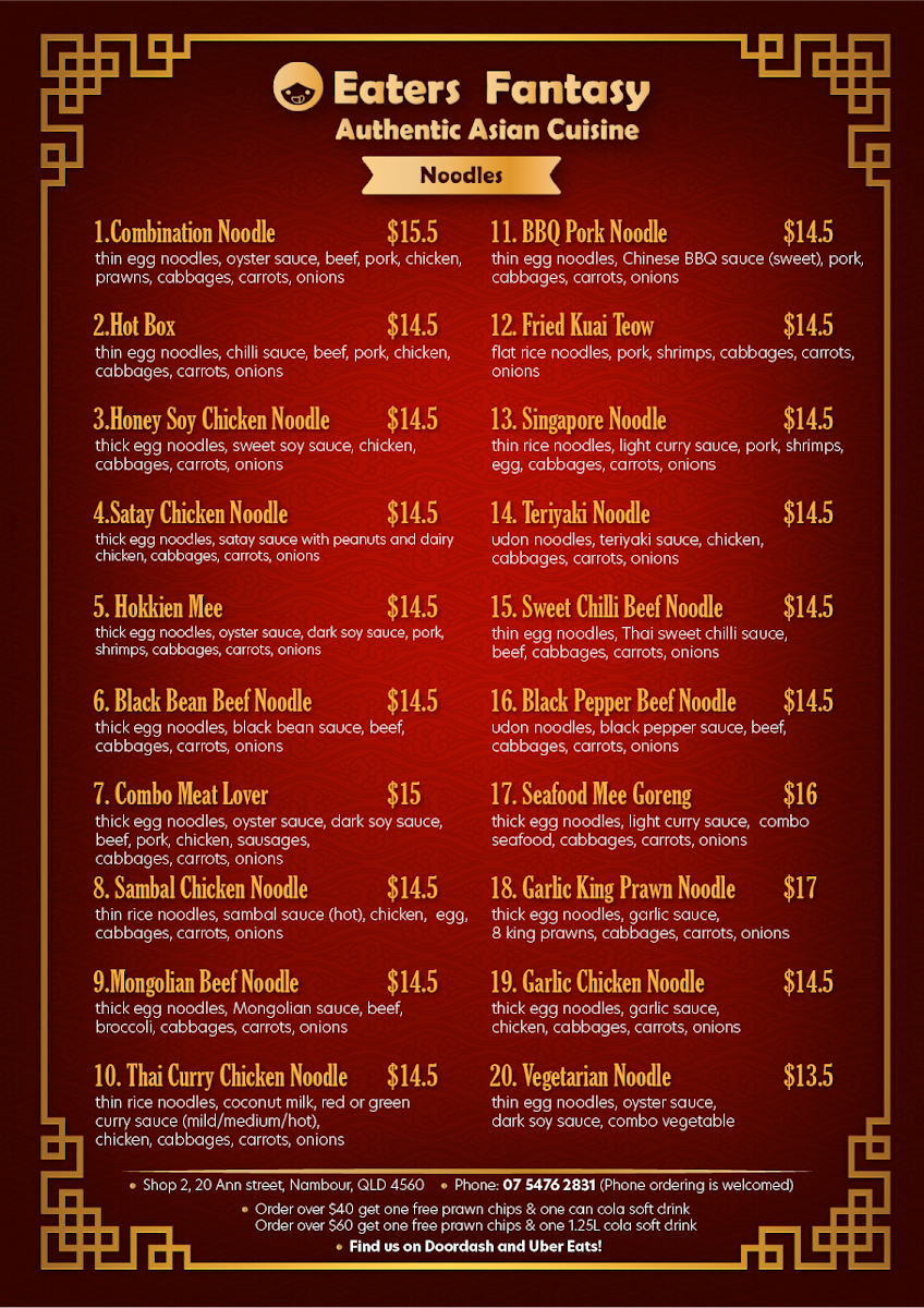 Menu, Eaters Fantasy Asian Food Restaurant