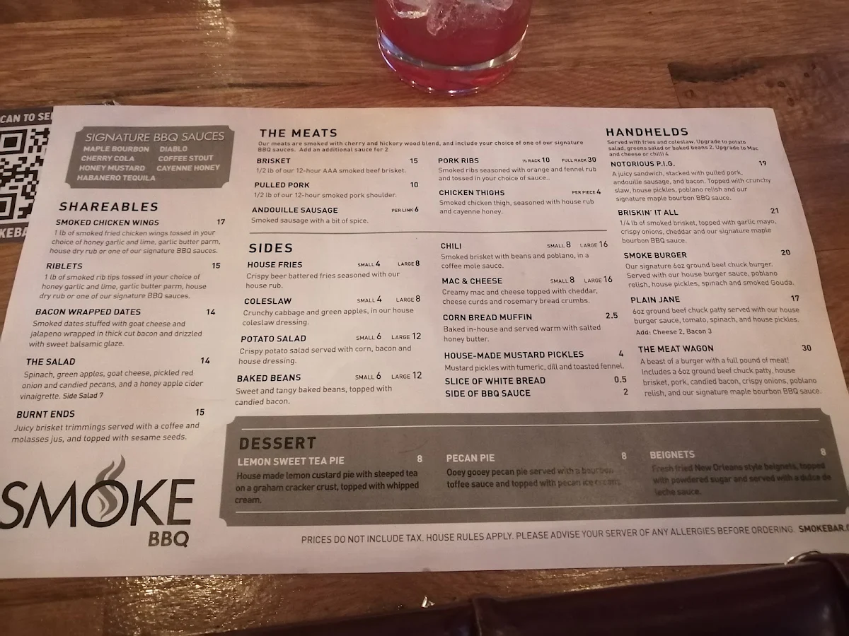 Menu, The Whiskey Barn - Honky Tonk and Smoke BBQ