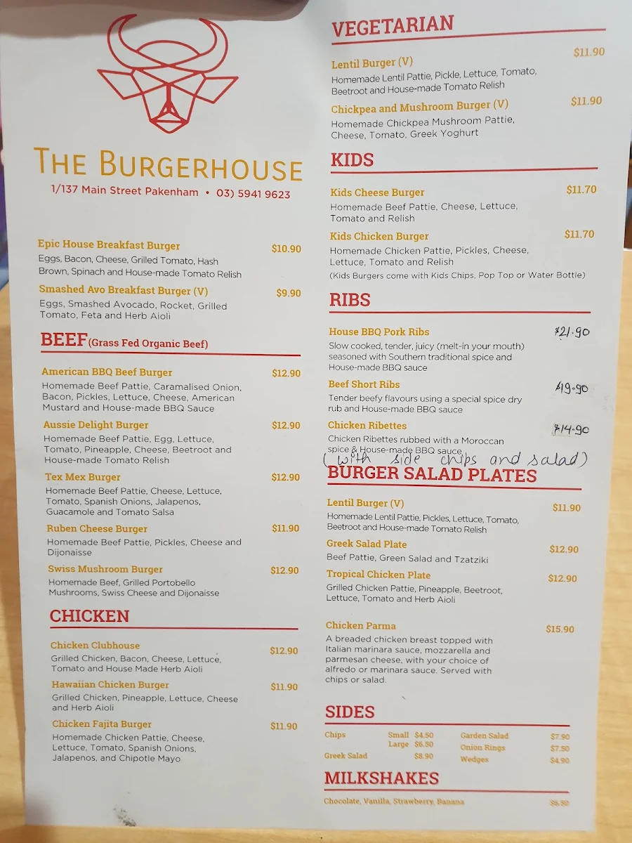 Menu, The Burgerhouse