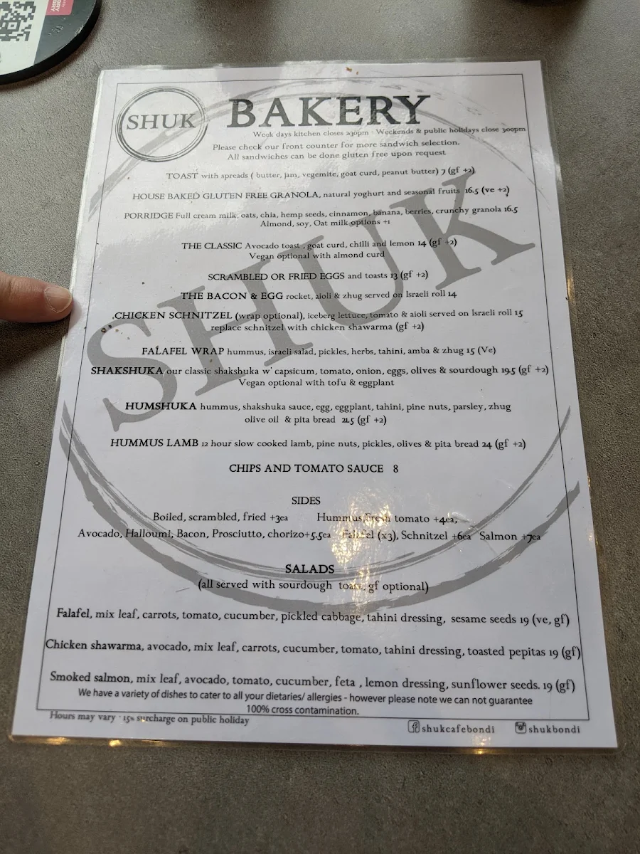 Menu, SHUK Surry Hills