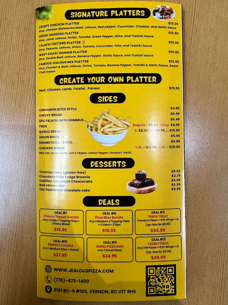 Menu, JEALOUS PIZZA N DONAIR VERNON