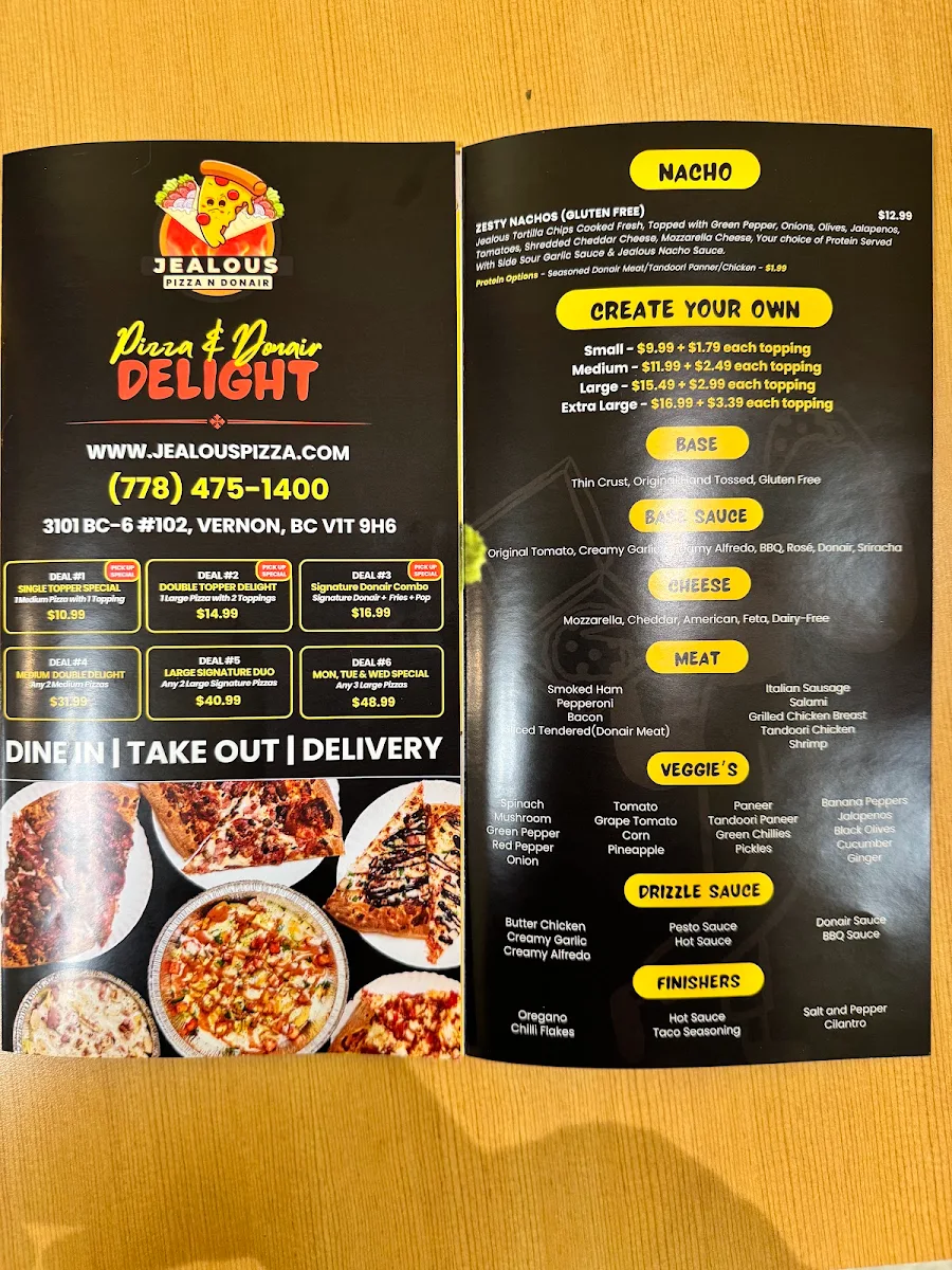 Menu, JEALOUS PIZZA N DONAIR VERNON