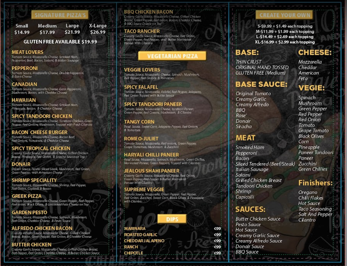 Menu, JEALOUS PIZZA N DONAIR VERNON