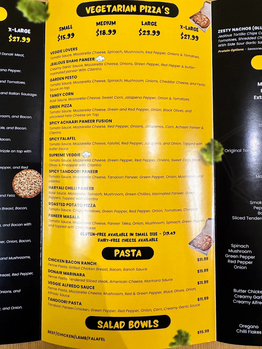 Menu, JEALOUS PIZZA N DONAIR VERNON
