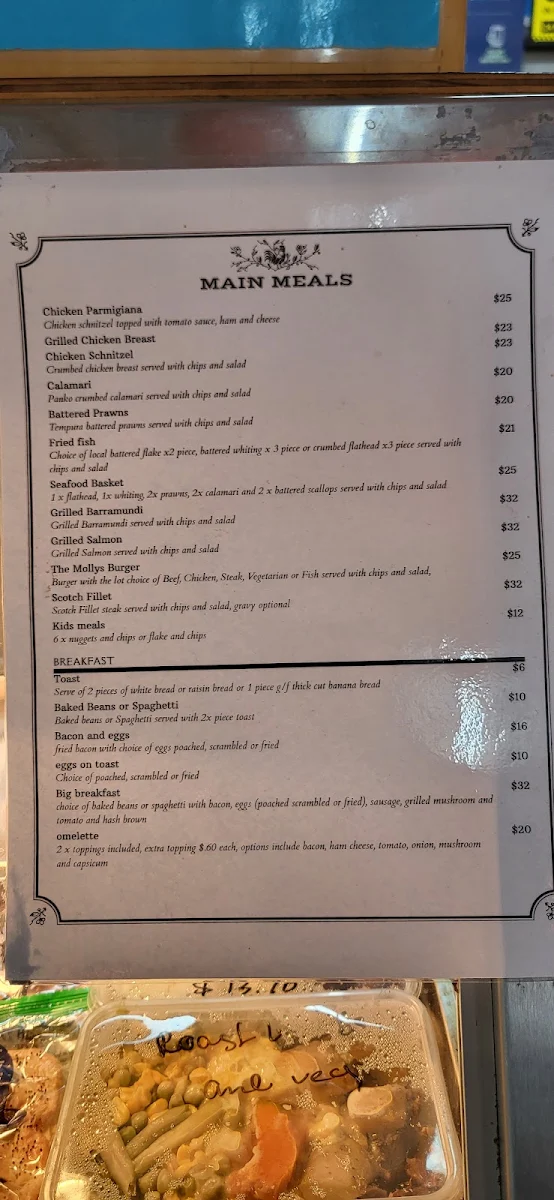 Menu, Molly's Takeaway Cafe