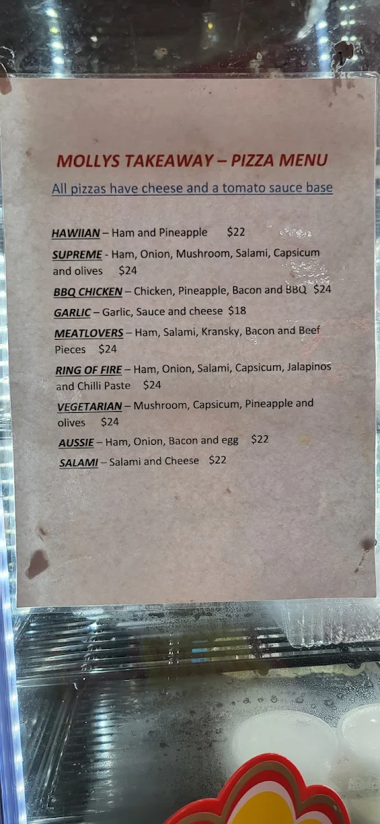 Menu, Molly's Takeaway Cafe