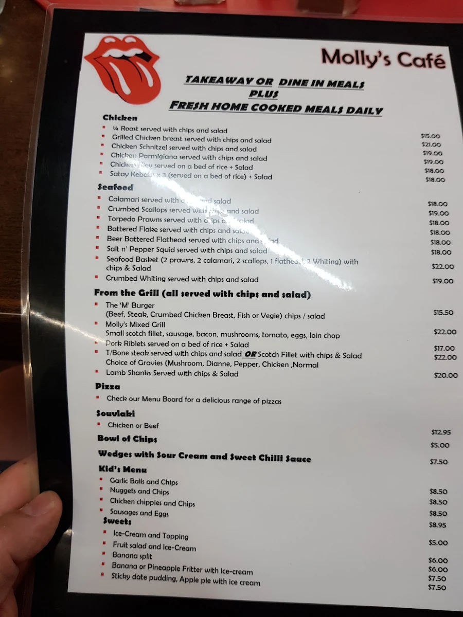 Menu, Molly's Takeaway Cafe