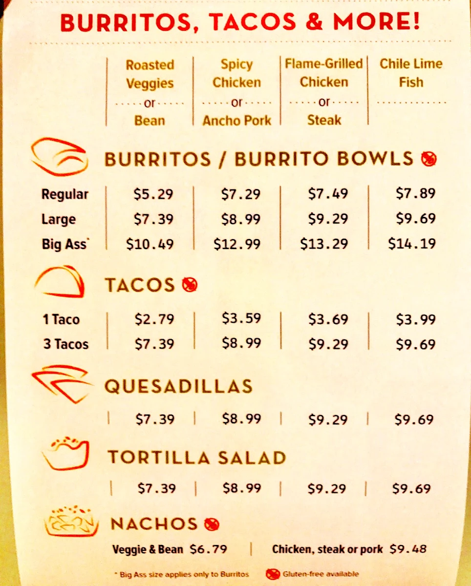 Menu, Quesada Burritos & Tacos