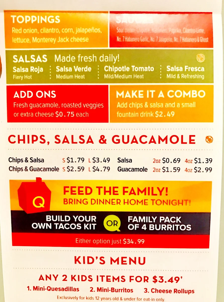 Menu, Quesada Burritos & Tacos