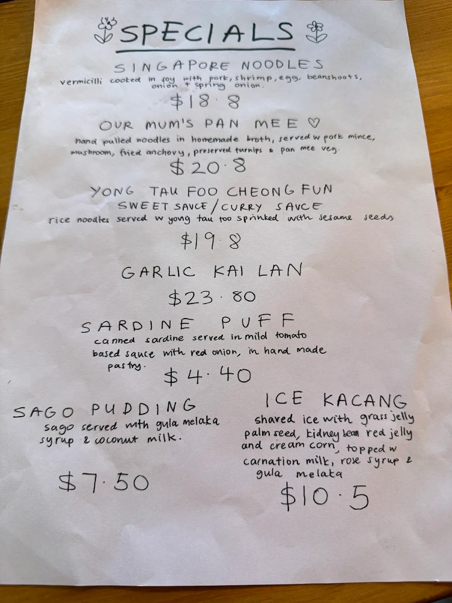 Menu, Jade Kingdom