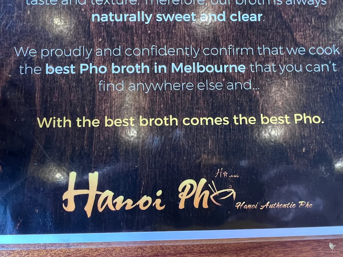 Menu, Hanoi Pho Preston
