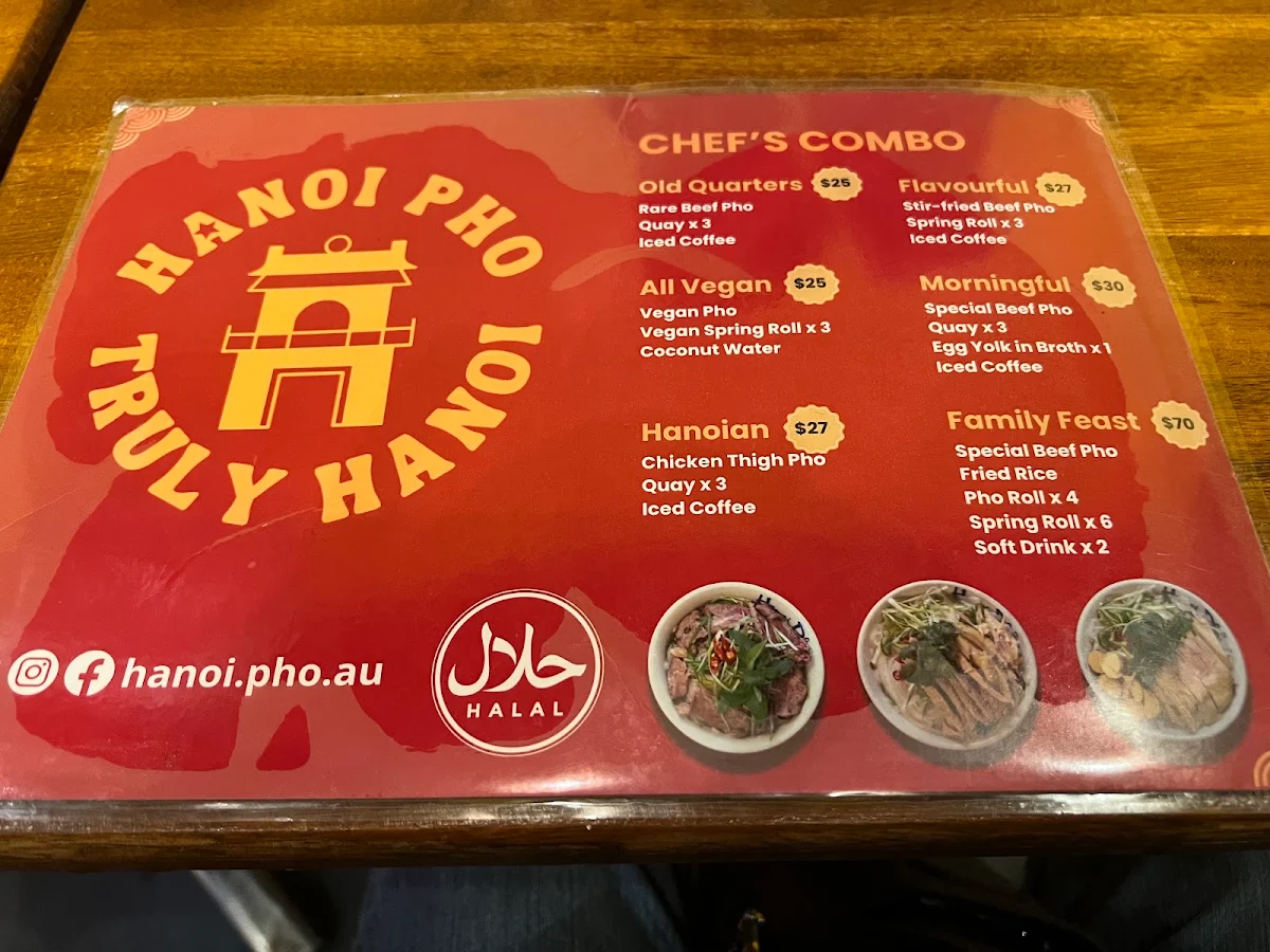 Menu, Hanoi Pho Preston