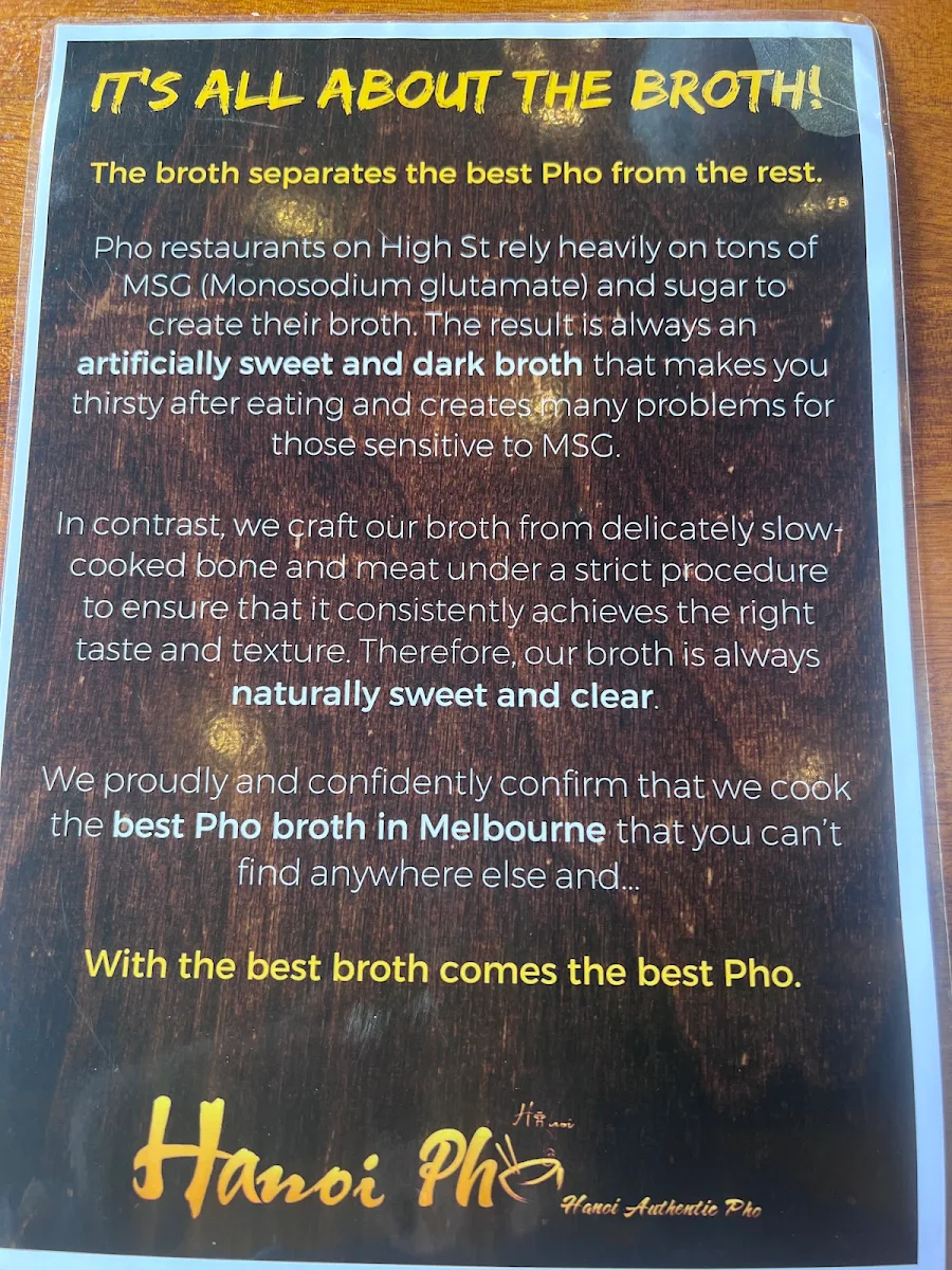 Menu, Hanoi Pho Preston