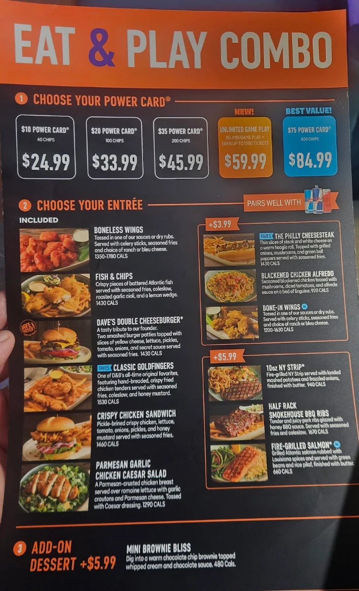Menu, Dave & Buster's Oakville