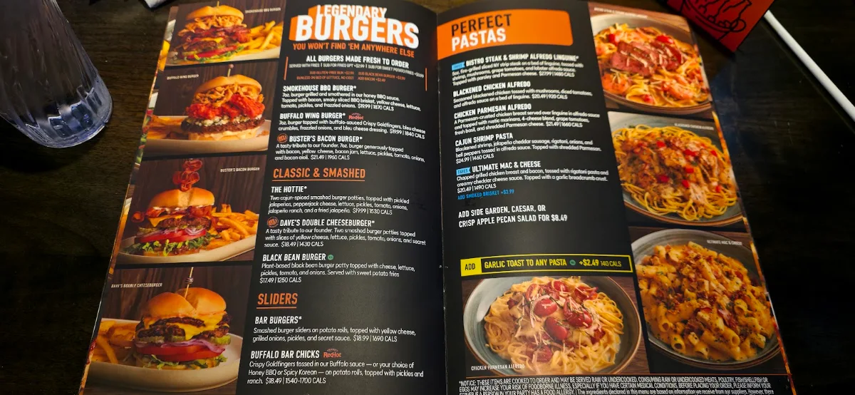 Menu, Dave & Buster's Oakville