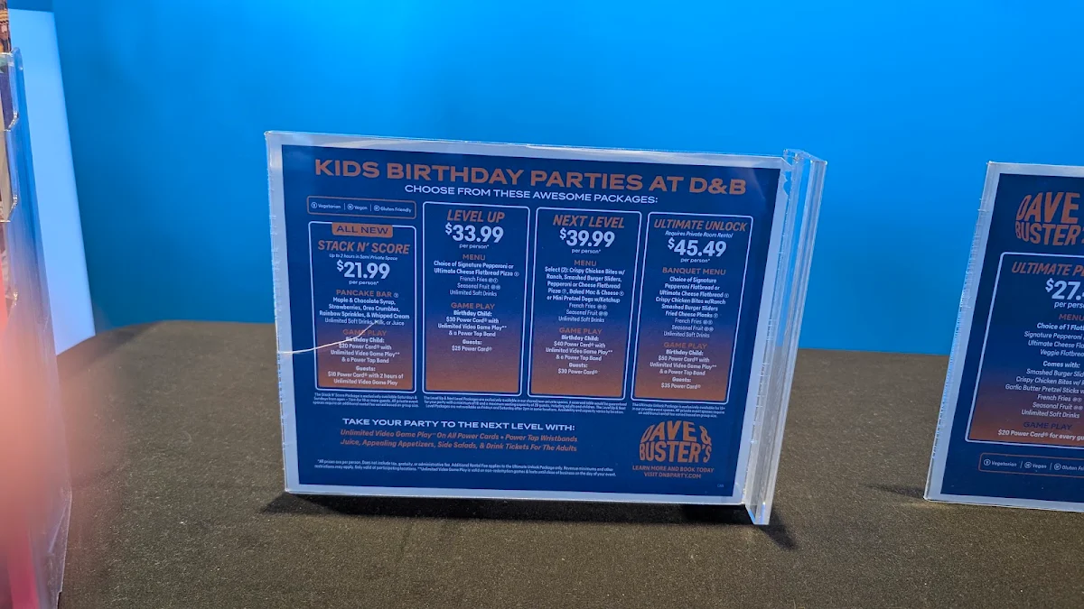 Menu, Dave & Buster's Oakville